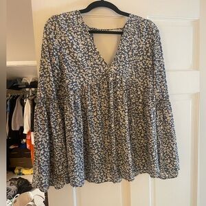 Pink Lily Blue and White Floral Blouse